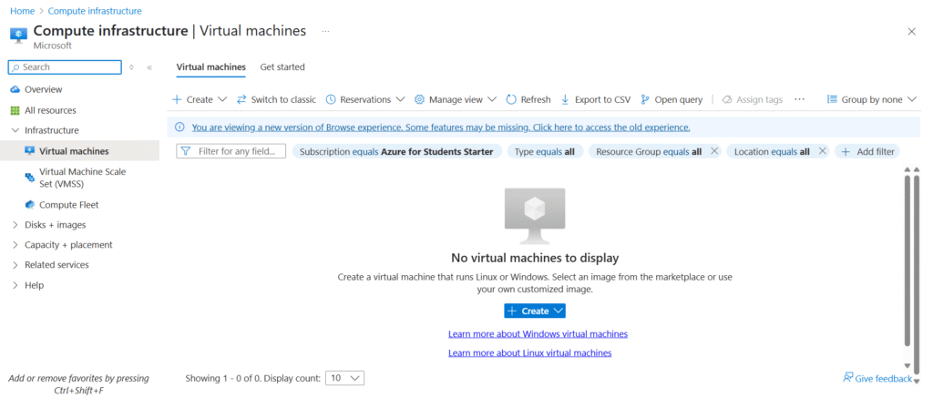 Install Docker in Ubuntu: Azure Virtual Machines Display Page
