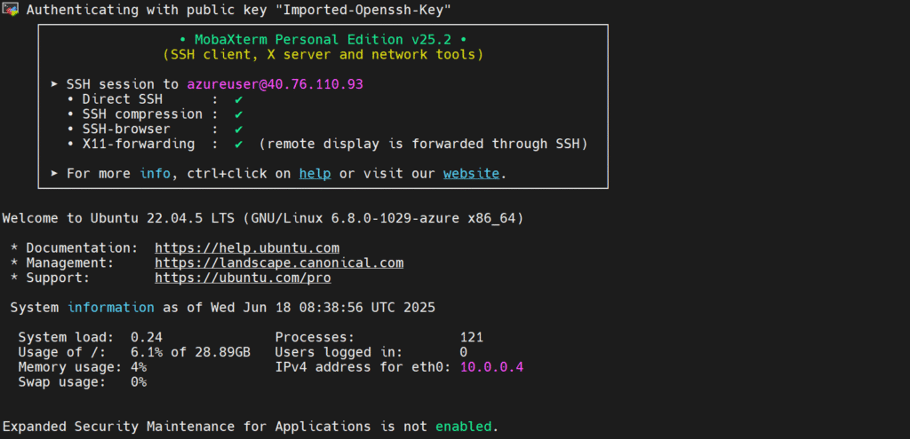 Install Docker in Ubuntu: Successful Connection to Ubuntu VM